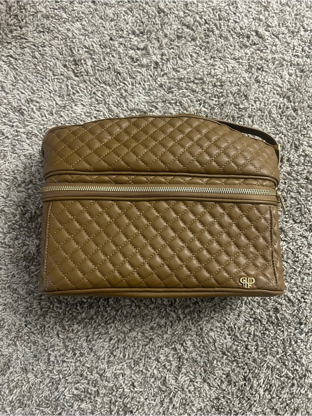 Quilted Brown Cosmetic Case with Gold Accent
